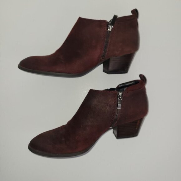 Franco Sarto Greco Ankle Boots Burgundy Suede Leather Zip Booties Womens SZ 6.5 - Picture 8 of 12